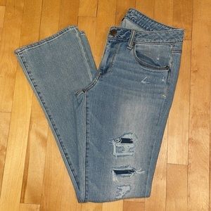 Womens American Eagle Outfitters Skinny Kick Faux Ripped Blue Jeans Size 6 Reg